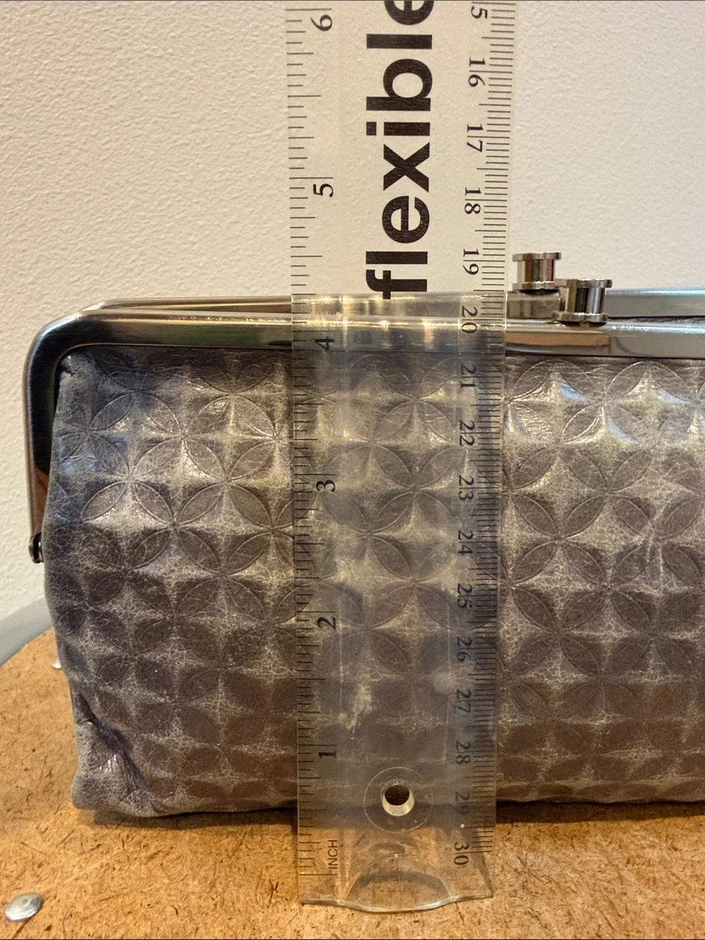 Gray Leather Hobo Laure Double Frame Clutch Wallet